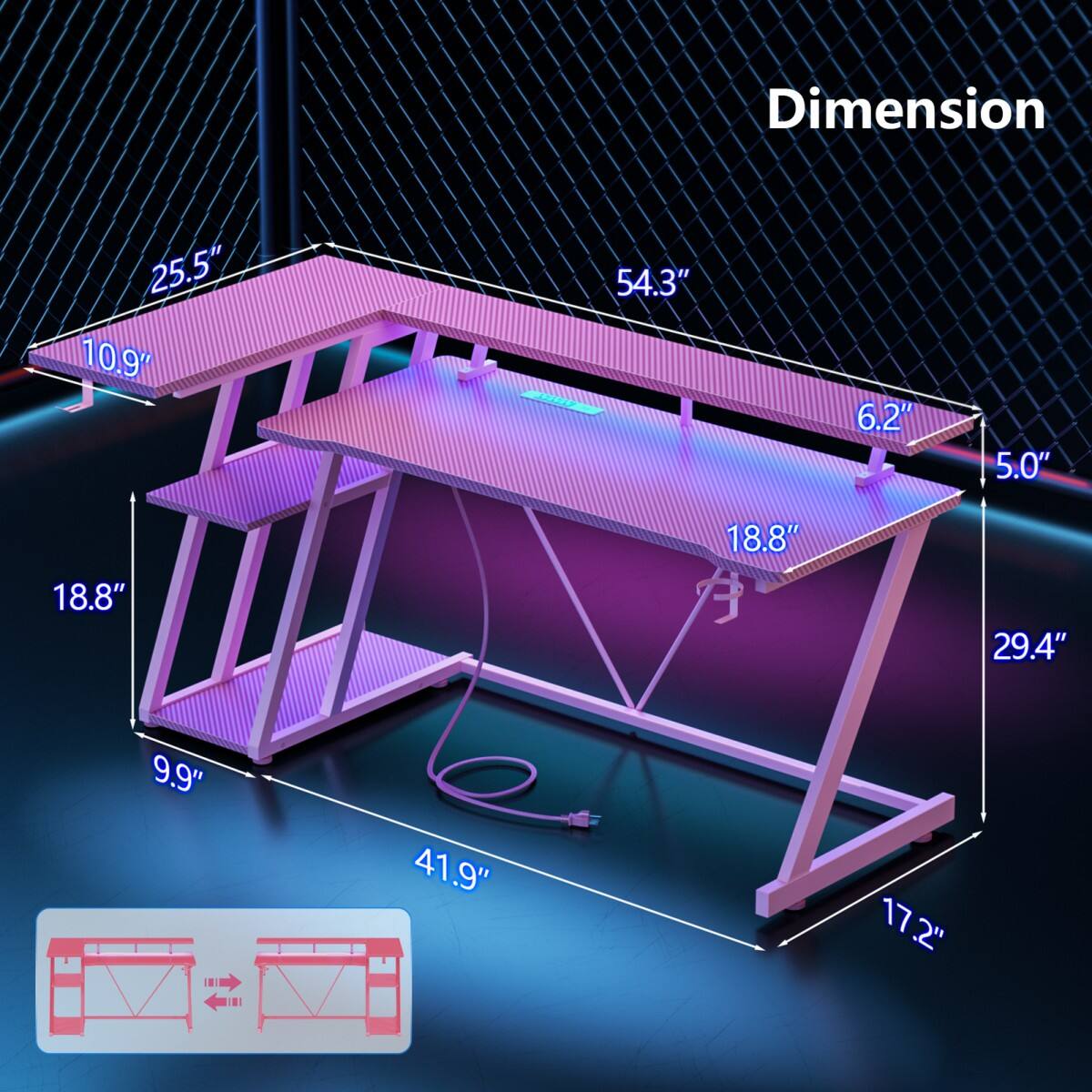 Dimension  
25.5" 10.9"  
54.3"  
6.2"  
5.0"  
18.8"  
29.4"  
9.9"  
41.9"  
17.2"
