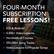 FOUR-MONTH SUBSCRIPTION FREE LESSONS!
- iOS & Android
- 4,000+ Video Lessons
- Hundreds of Courses
- 250,000+ Song Tracks
- Video Lessons for Popular Songs