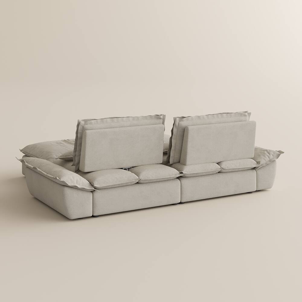 Alt View 9. POVISON - Modern Beige Sleeper Sofa with 2 Ottomans - Beige Suede Fabric.