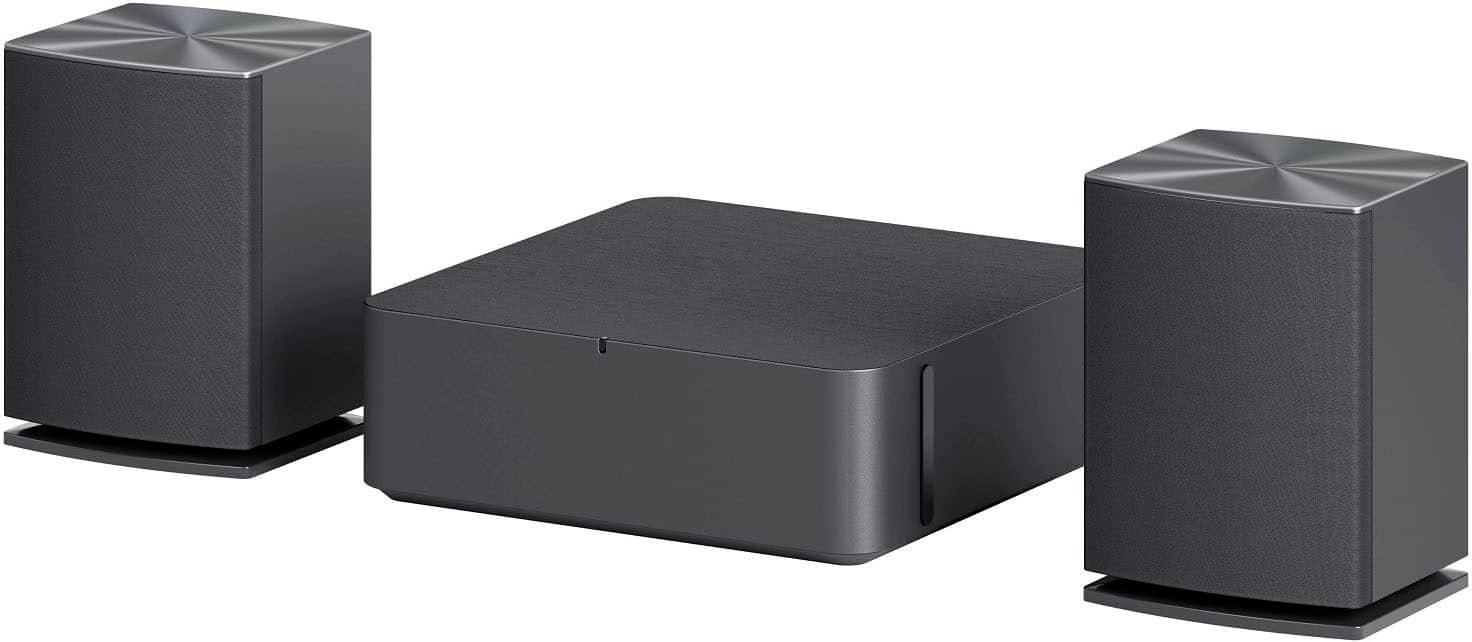 Left. LG - 4.1 ch Sound Bar with Wireless Subwoofer and Rear Speakers - Black.
