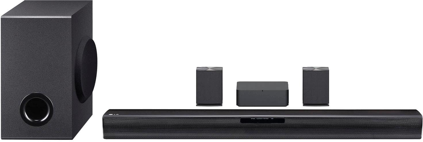 Angle. LG - 4.1 ch Sound Bar with Wireless Subwoofer and Rear Speakers - Black.