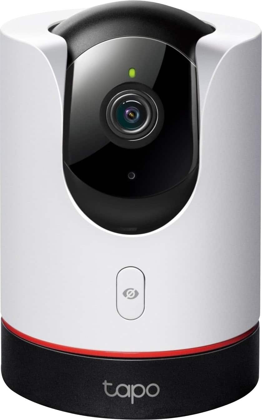 Front. TP-Link - Tapo Pan-Tilt Indoor 2K Wi-Fi Security Plug-In Camera with Privacy Control and Smart Motion Tracking - No Monthly Fees - White.
