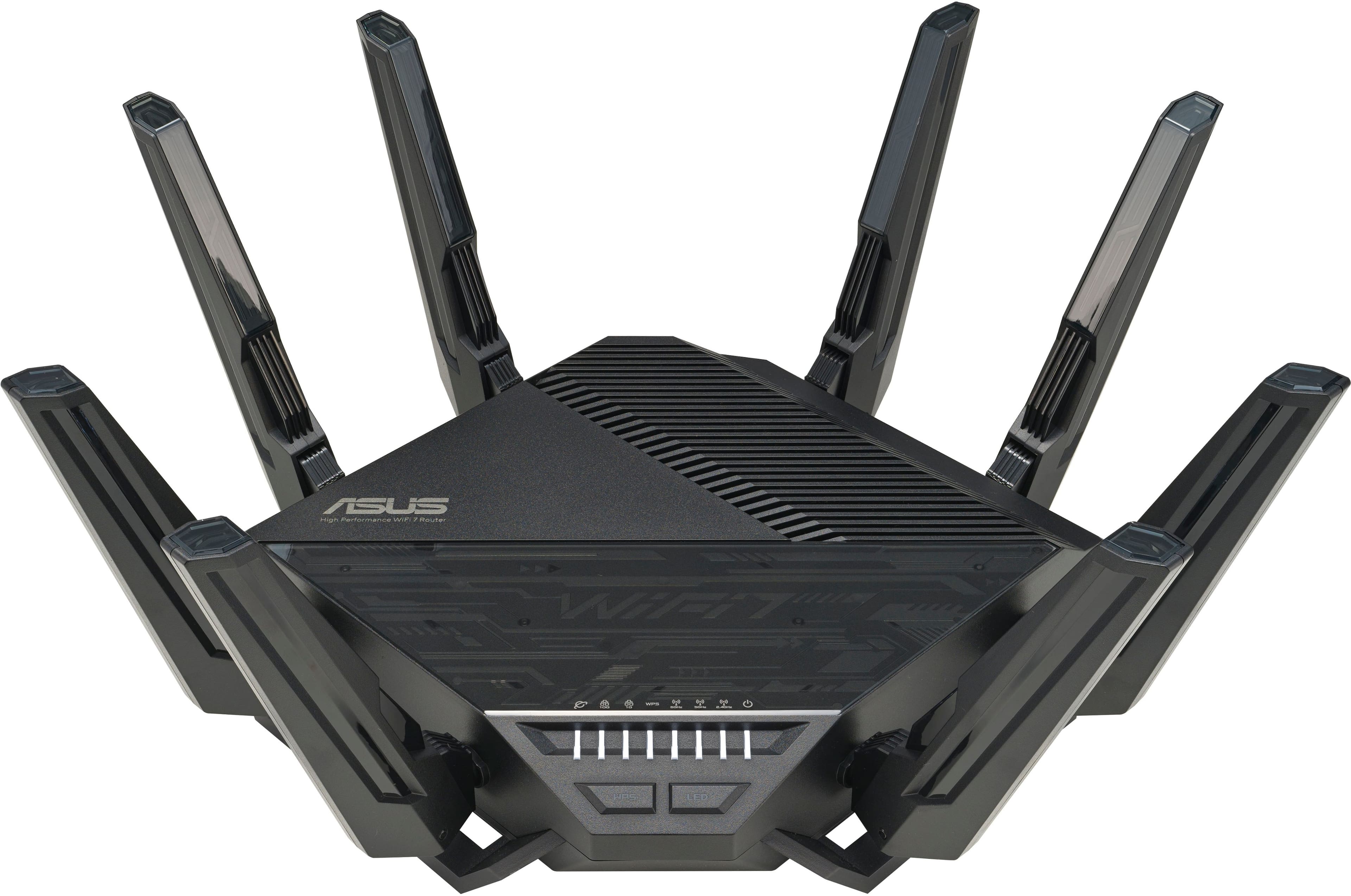 Front. ASUS - RT-BE96U BE19000 Tri-Band Wi-Fi 7 Router - Black.