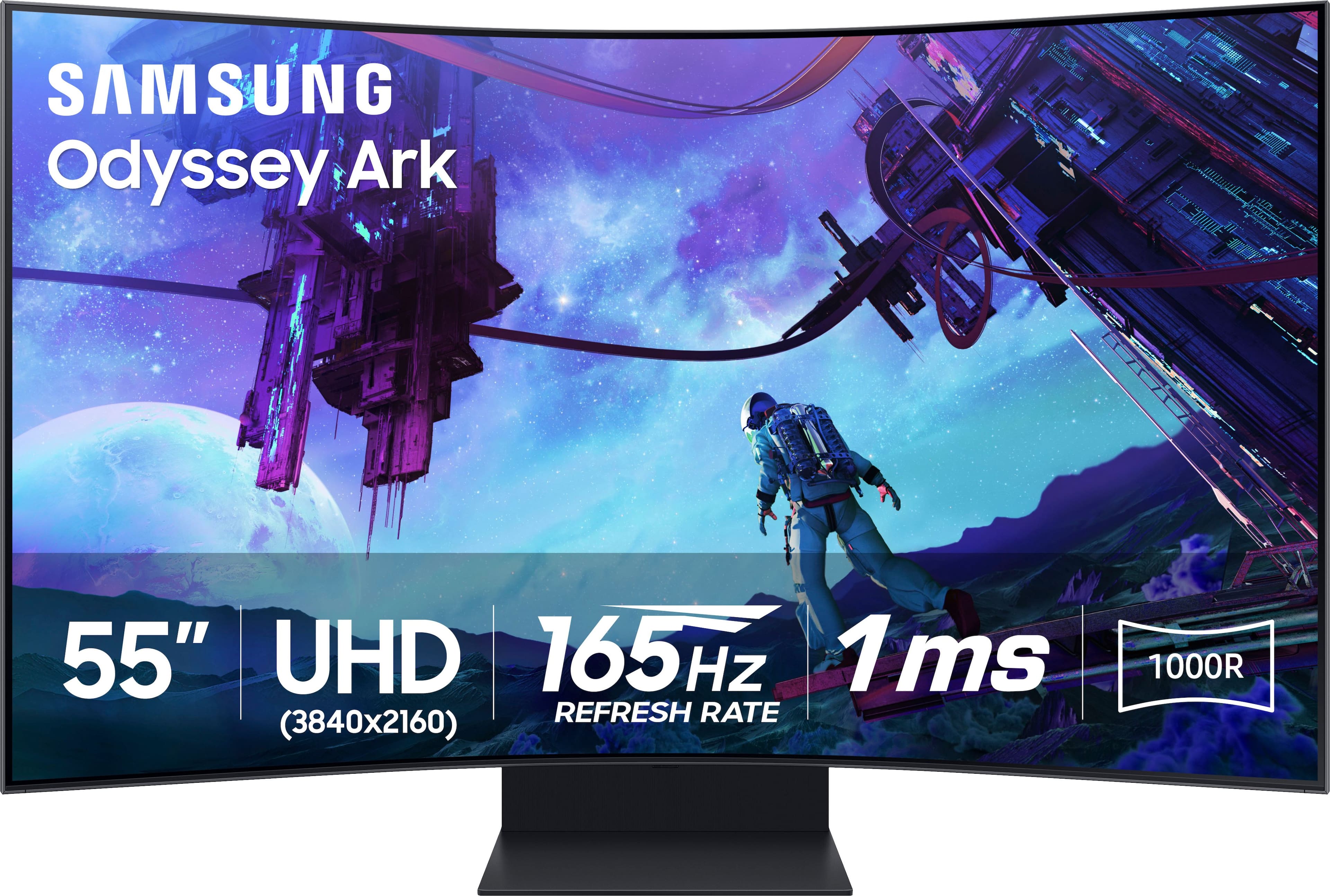 Front. Samsung - Odyssey Ark 2nd Gen. 55" Curved 4K UHD Quantum Mini-LED FreeSync Prem Pro 1ms GTG Gaming Screen - Black.
