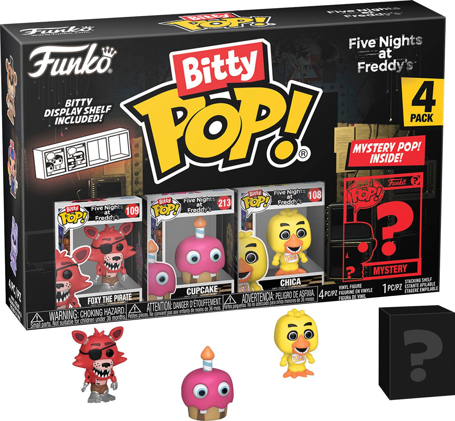 Angle. Funko - Bitty POP! Five Nights at Freddy’s 4 - pack - Foxy, Cupcake, Chica, and a Mystery Character - Multi.