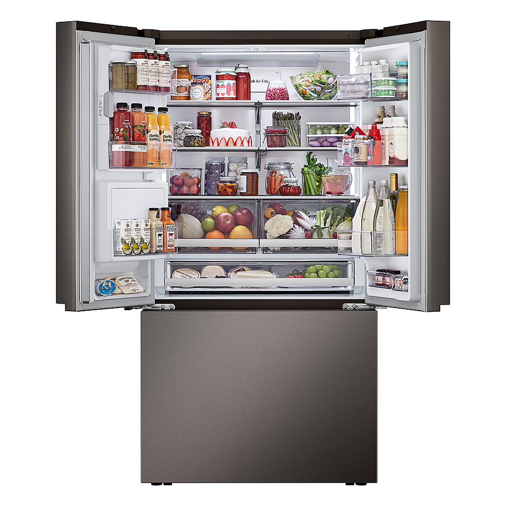 Alt View 4. LG - Standard-Depth MAX 30.7 Cu. Ft. French Door Smart Refrigerator with Tall Ice and Water Dispenser - Black Stainless Steel.