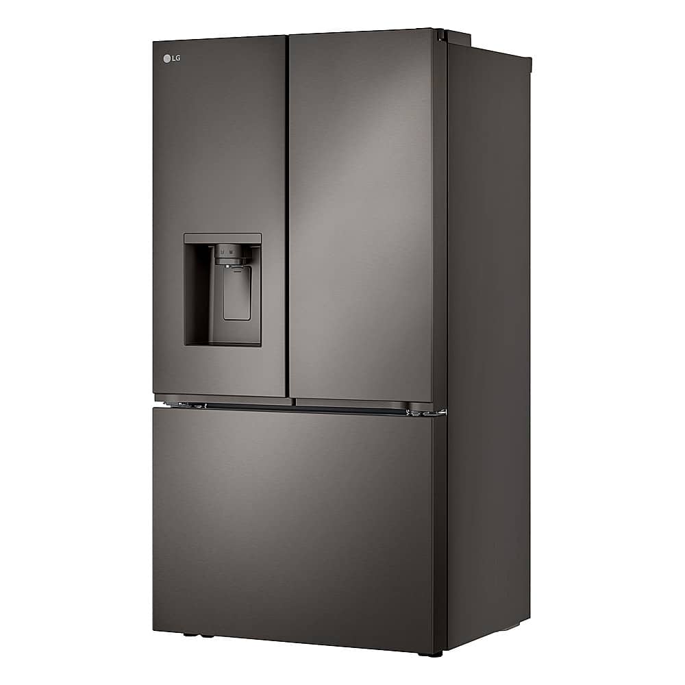 Left. LG - Standard-Depth MAX 30.7 Cu. Ft. French Door Smart Refrigerator with Tall Ice and Water Dispenser - Black Stainless Steel.
