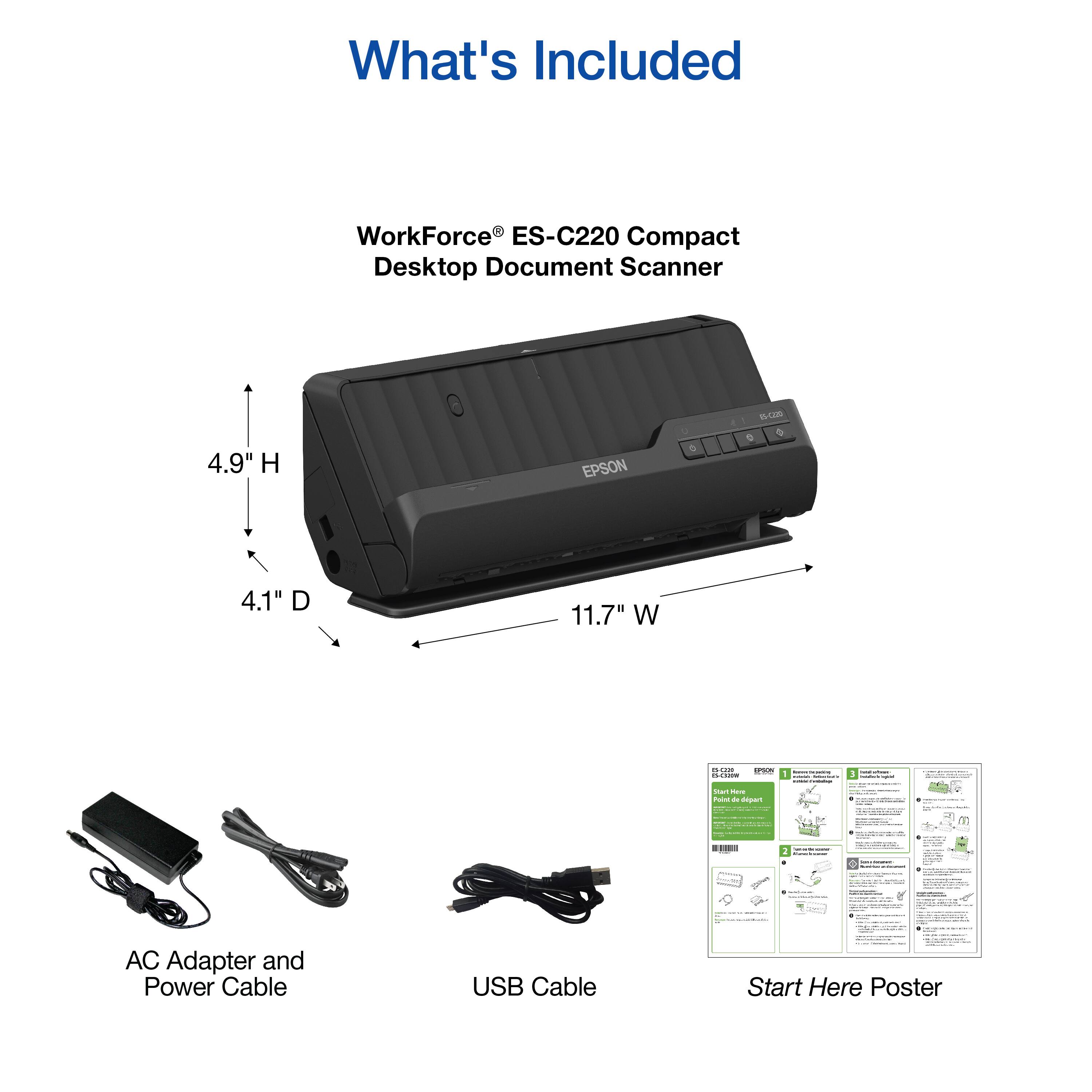 Epson WorkForce ESC220 Compact Desktop Document Scanner Black
