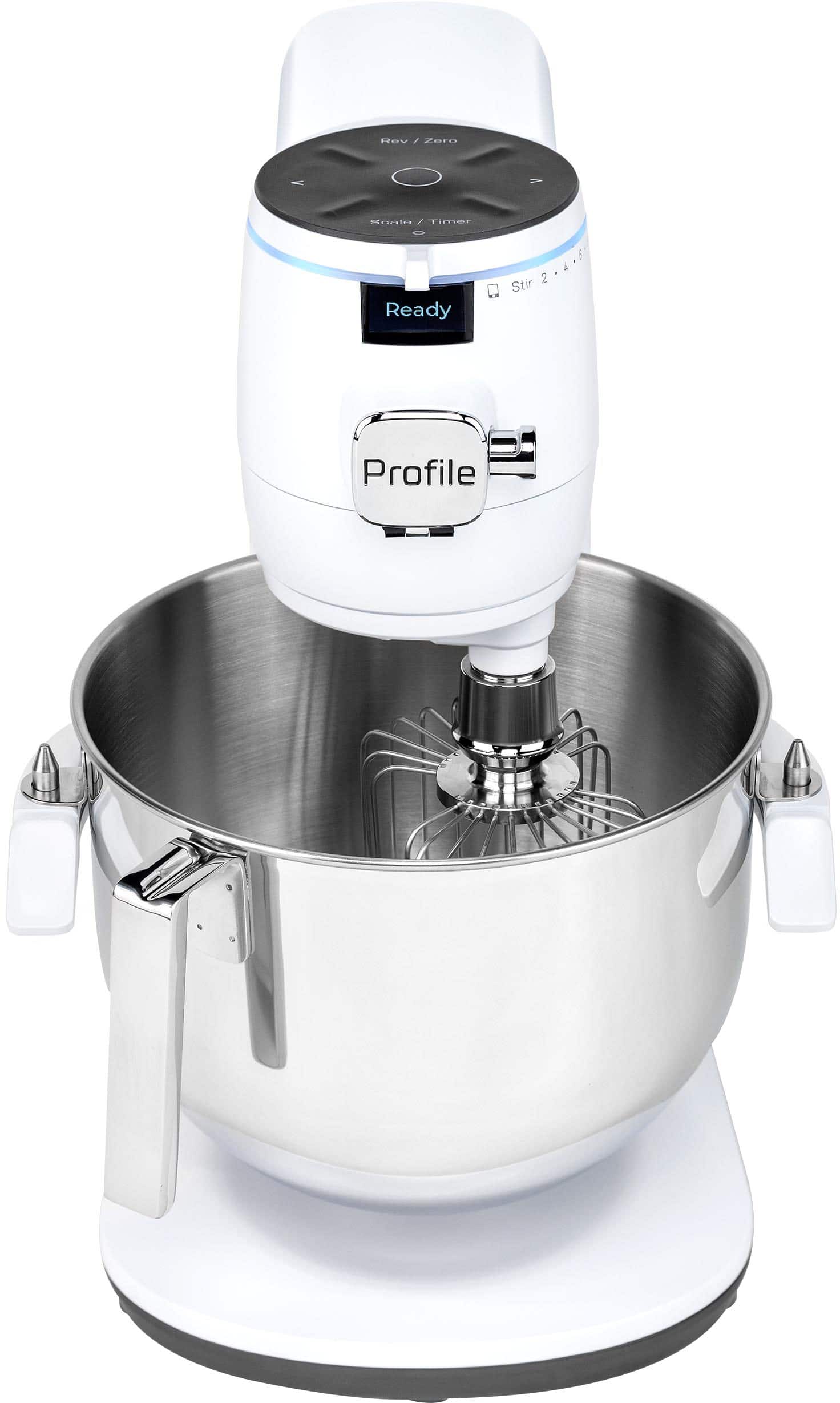Angle. GE Profile - 7 Quart Bowl- Smart Stand Mixer with Auto Sense - Stone White.