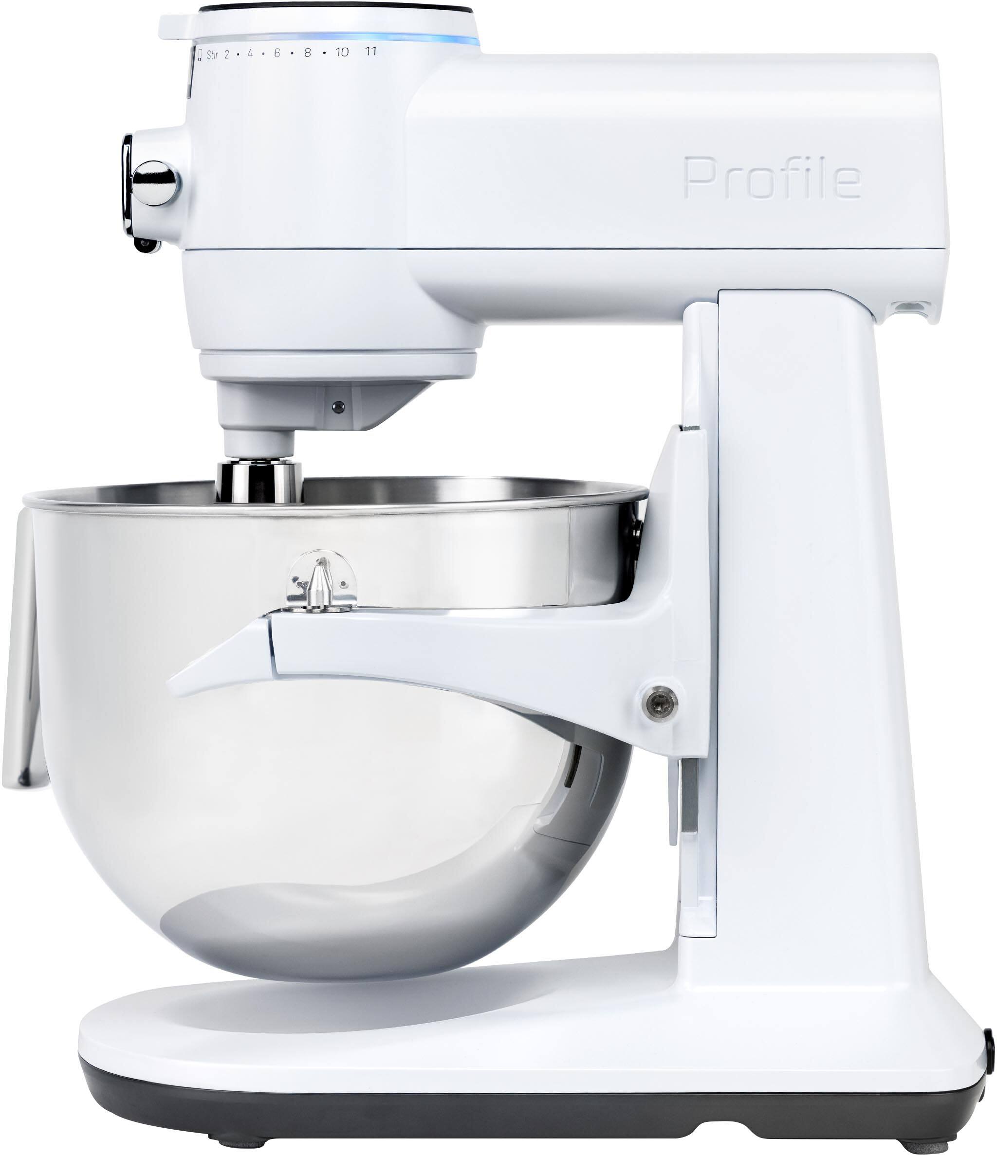 Left. GE Profile - 7 Quart Bowl- Smart Stand Mixer with Auto Sense - Stone White.