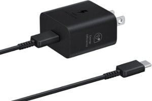 Samsung - 25W Super Fast Charging Wall Charger with USB-C Cable - Black - Front_Zoom