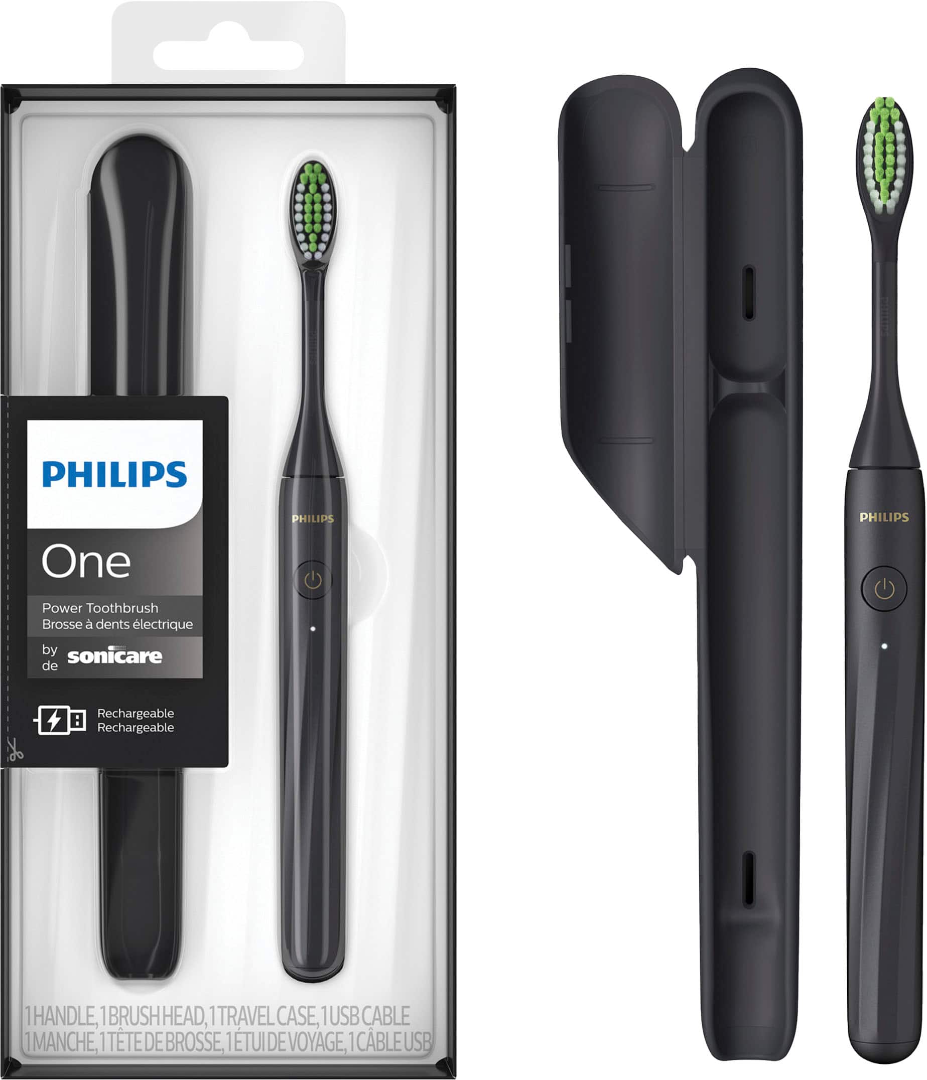 Philips - One by Sonicare Rechargeable Toothbrush - Shadow Black - Angle_Zoom
