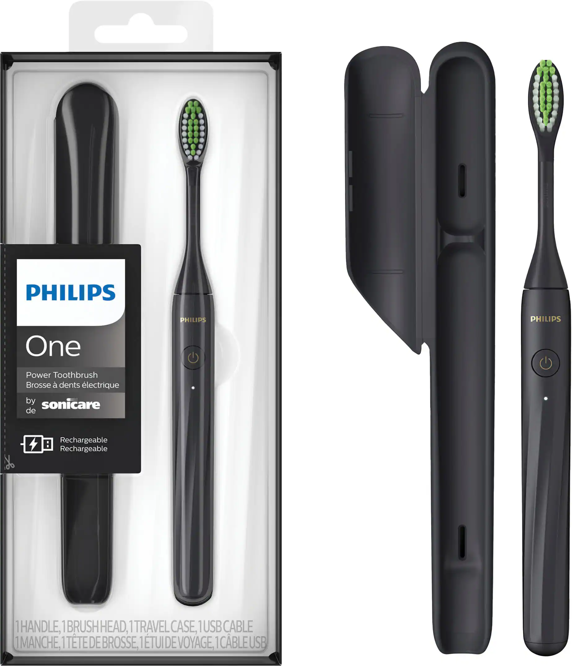 Angle. Philips - Philips One by Sonicare Rechargeable Toothbrush - Shadow Black.