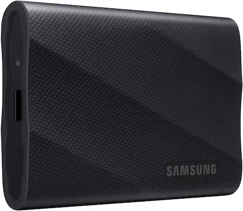 Front. Samsung - T9 Portable SSD 2TB, Up to 2,000MB/s, USB 3.2 Gen2 - Black.