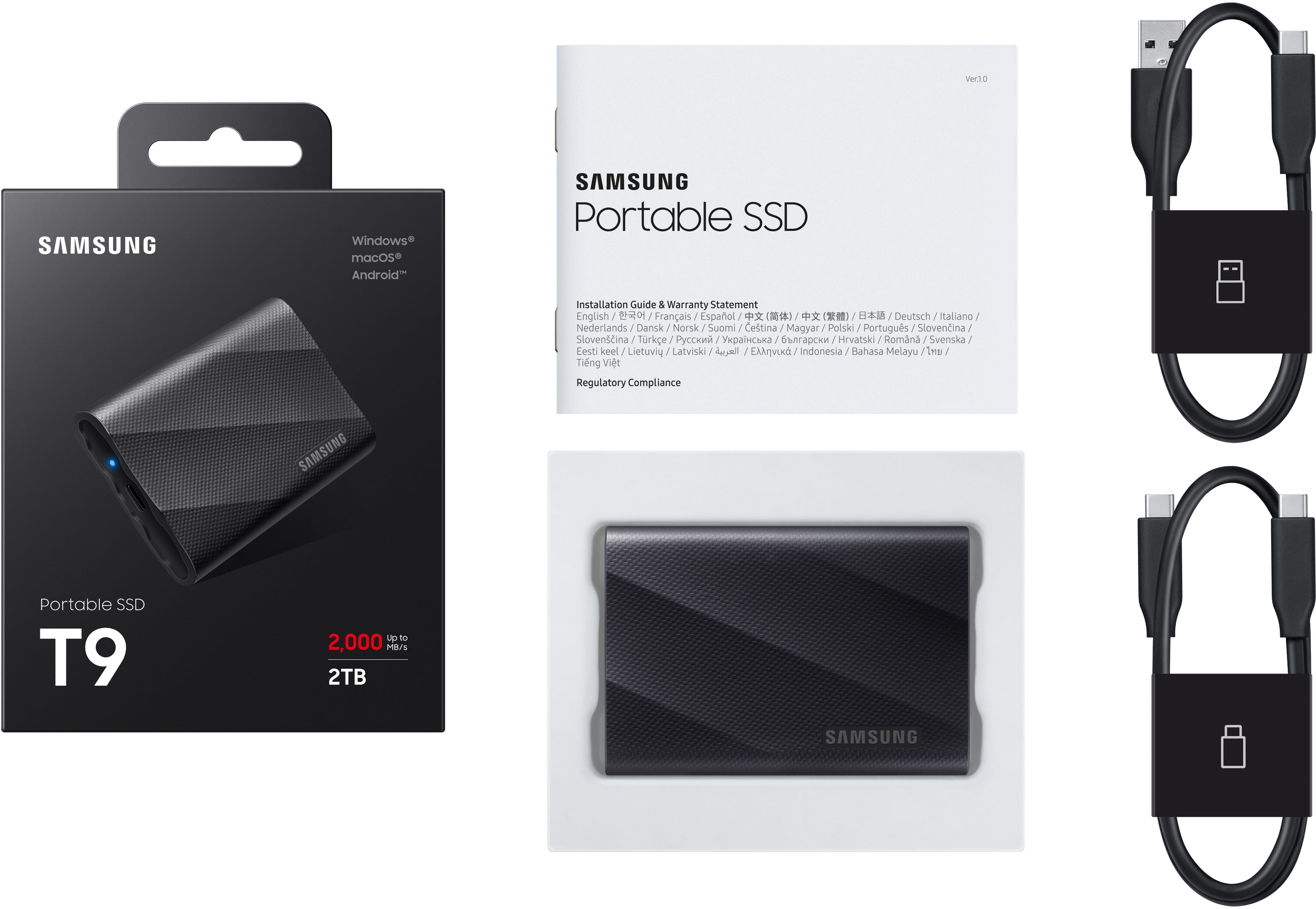 Alt View 20. Samsung - T9 Portable SSD 2TB, Up to 2,000MB/s, USB 3.2 Gen2 - Black.
