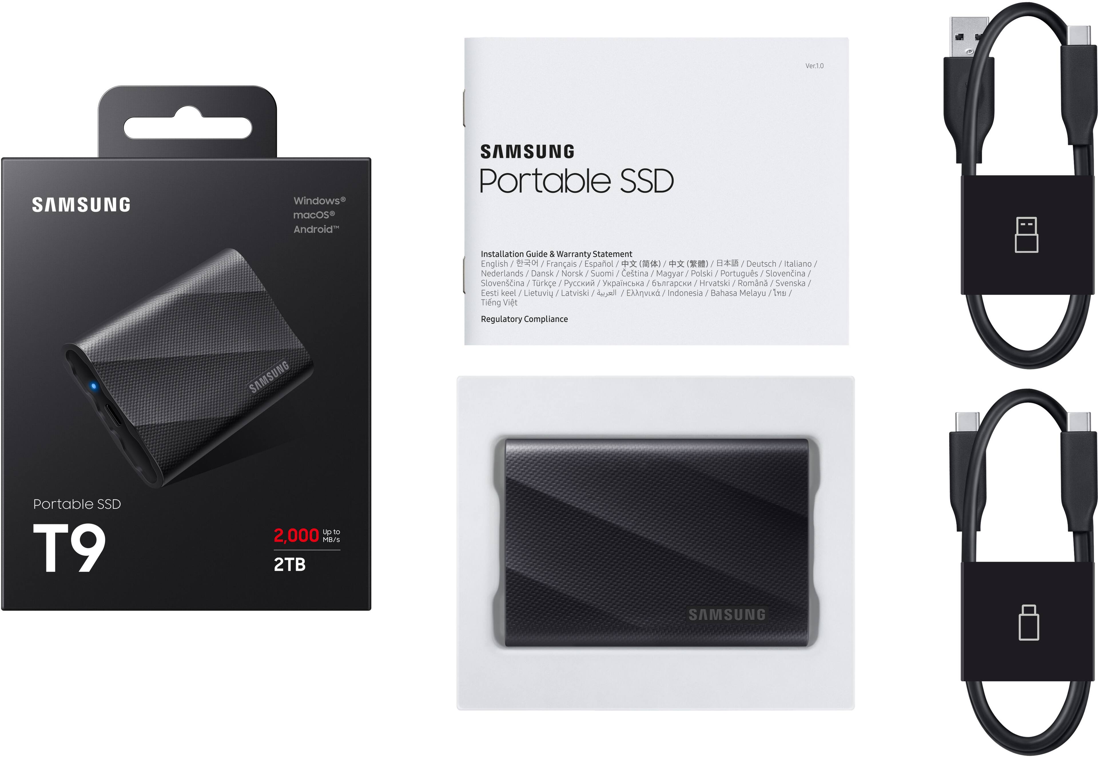 Alt View 20. Samsung - T9 Portable SSD 2TB, Up to 2,000MB/s, USB 3.2 Gen2 - Black.
