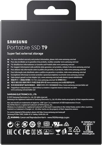 Samsung T9 Portable SSD 4TB, Up to 2,000MB/s, USB 3.2 Gen2 Black Samsung T9 Portable SSD 4TB, Up to 2,000MB/s, USB 3.2 Gen2 Black