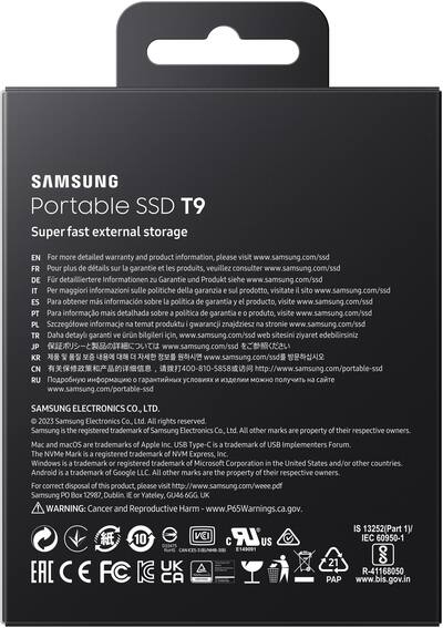 Samsung T9 Portable SSD 4TB, Up to 2,000MB/s, USB 3.2 Gen2 Samsung T9 Portable SSD 4TB, Up to 2,000MB/s, USB 3.2 Gen2