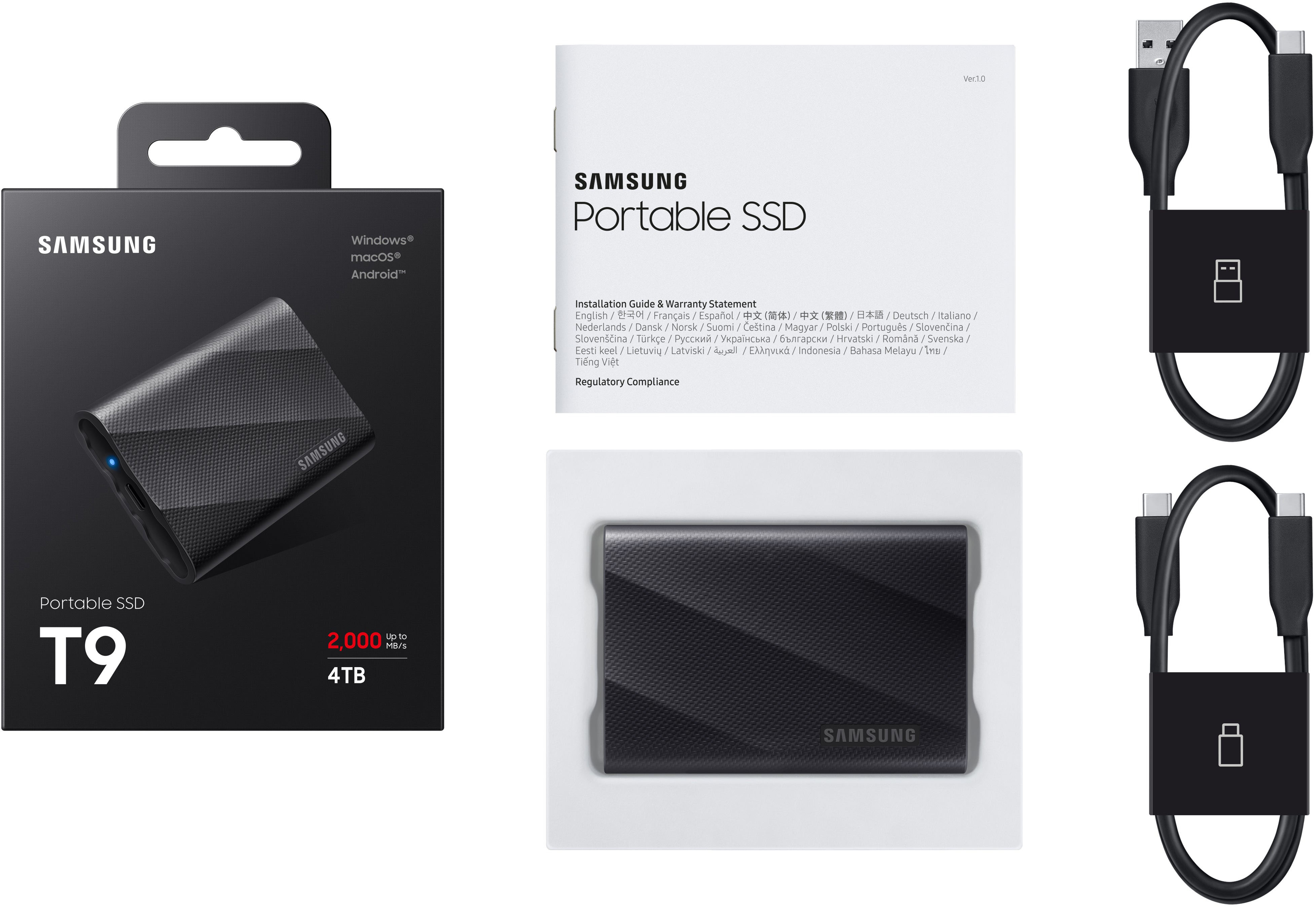 Samsung T9 Portable SSD 4TB, Up to 2,000MB/s, USB 3.2 Gen2 Black  MU-PG4T0B/AM - Best Buy