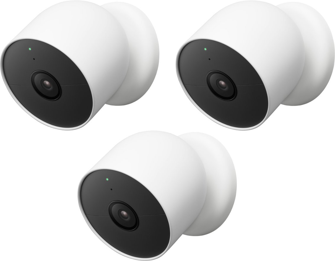 Zoom in on Front Zoom. Google - Nest Cam 3 Pack Indoor/Outdoor Wire Free Security Cameras - Snow.