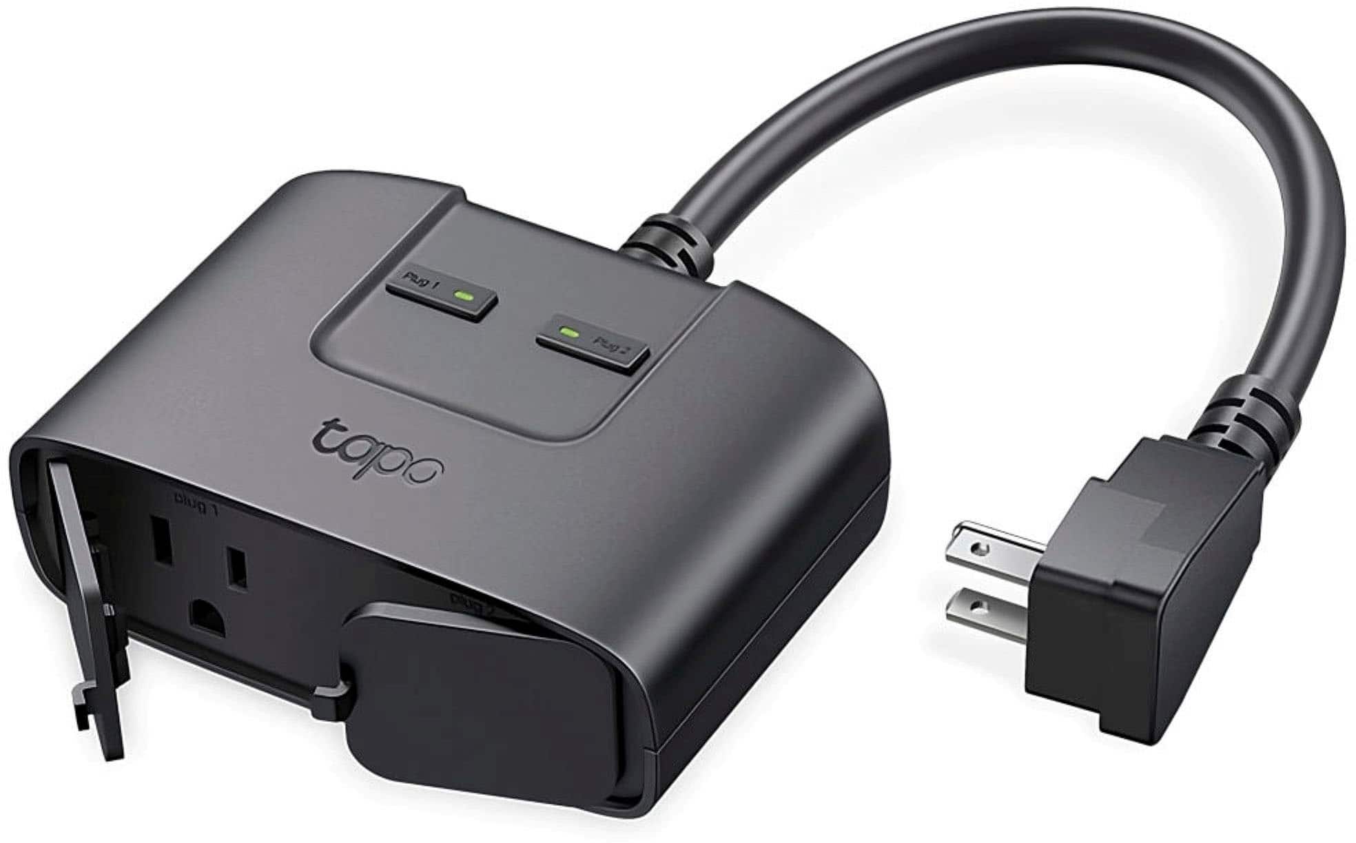 TP-Link - Tapo Smart Wi-Fi Outdoor Dual Plug - Control & Schedule Holiday Decorations & Outdoor Lights - Black - Front_Zoom