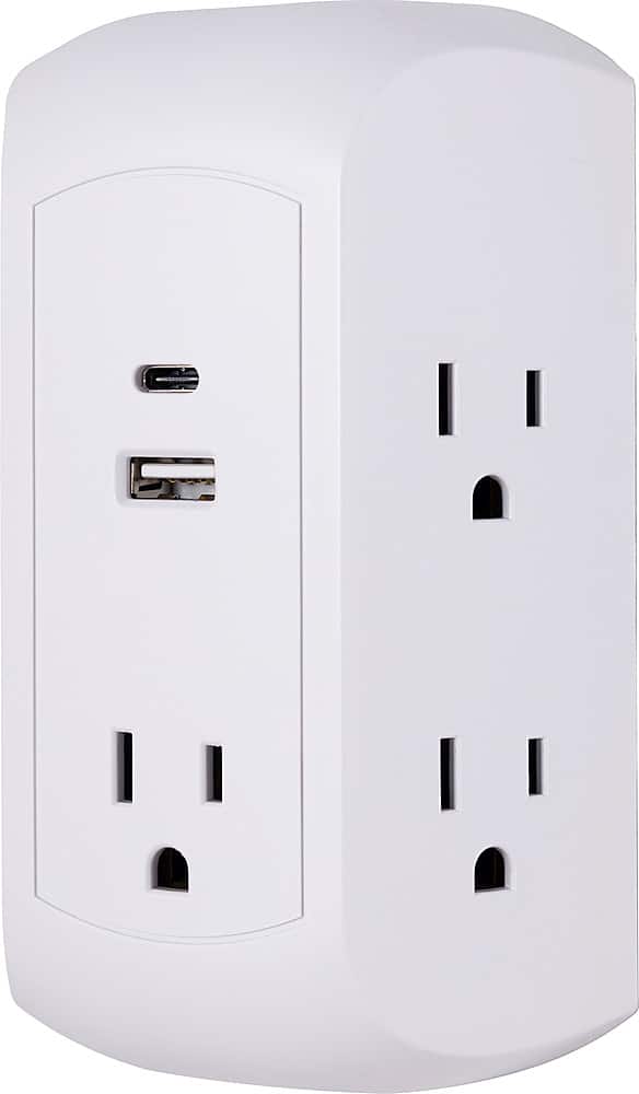 GE 5 Outlet Grounded Tap with 2 USB Ports USBA and C White 43650