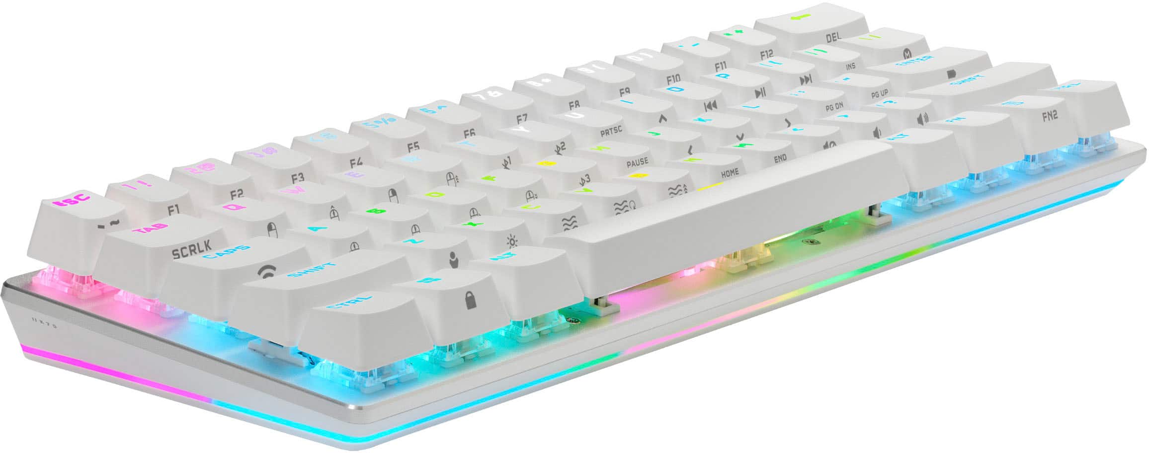 Left. CORSAIR - K70 Pro Mini Wireless 60% RGB Mechanical Cherry MX SPEED Linear Switch Gaming Keyboard with swappable MX switches - White.