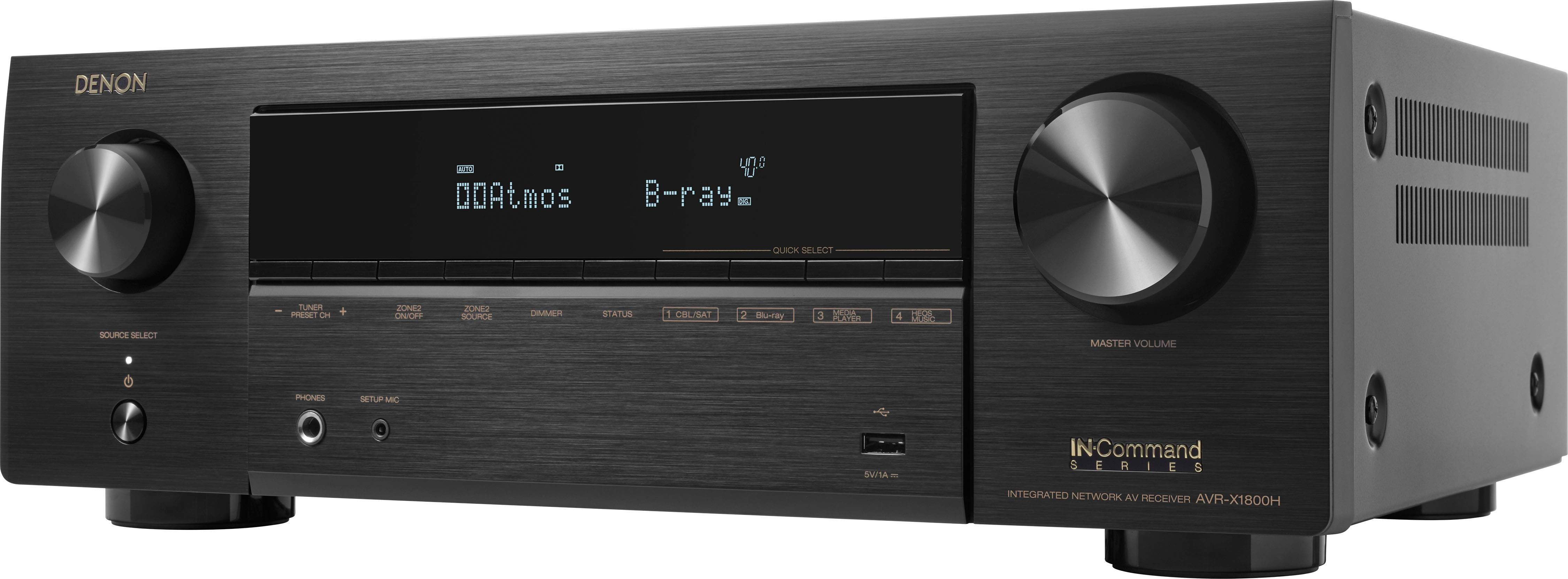 Denon AVR-X1800H 80W HEOS Ultra 7.2-Ch. with Black Home Compatible Receiver - 8K HD Best Theater A/V AVRX1800H Built-In HDR Capable Buy Bluetooth