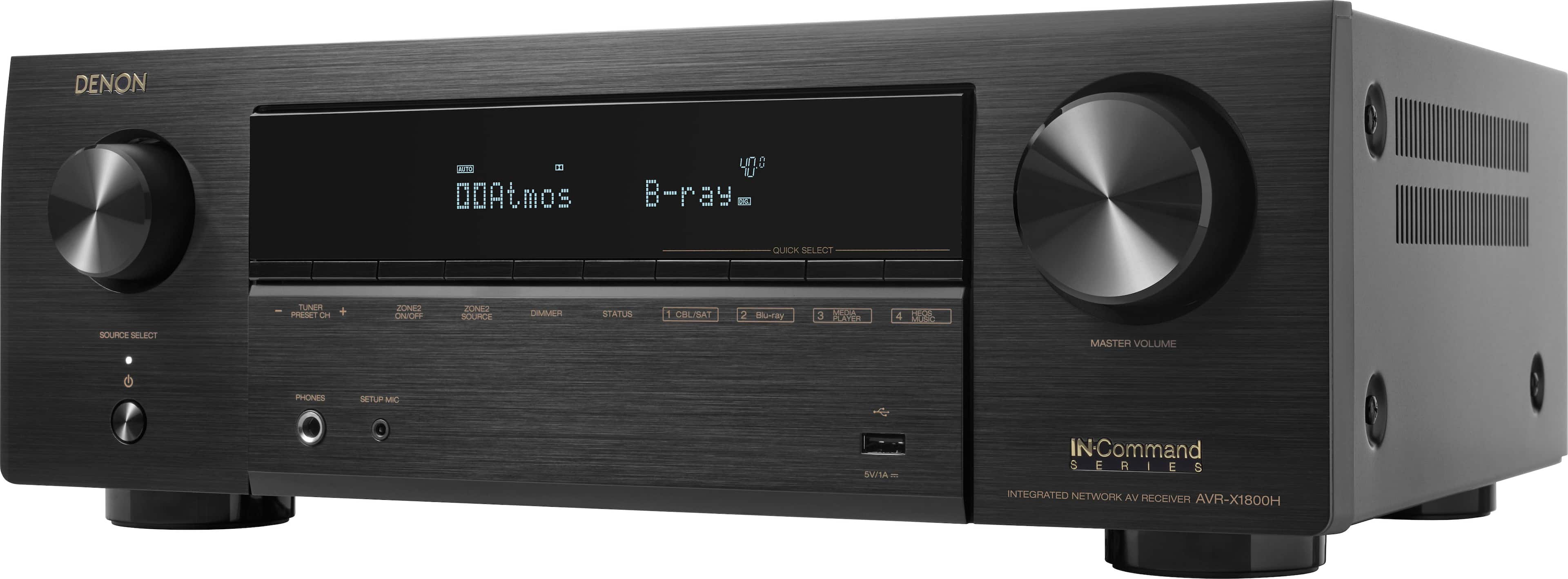 Front. Denon - AVR-X1800H - 80W 7.2-Ch. Bluetooth Capable with HEOS 8K Ultra HD Built-In HDR Compatible A/V Home Theater Receiver - Black.