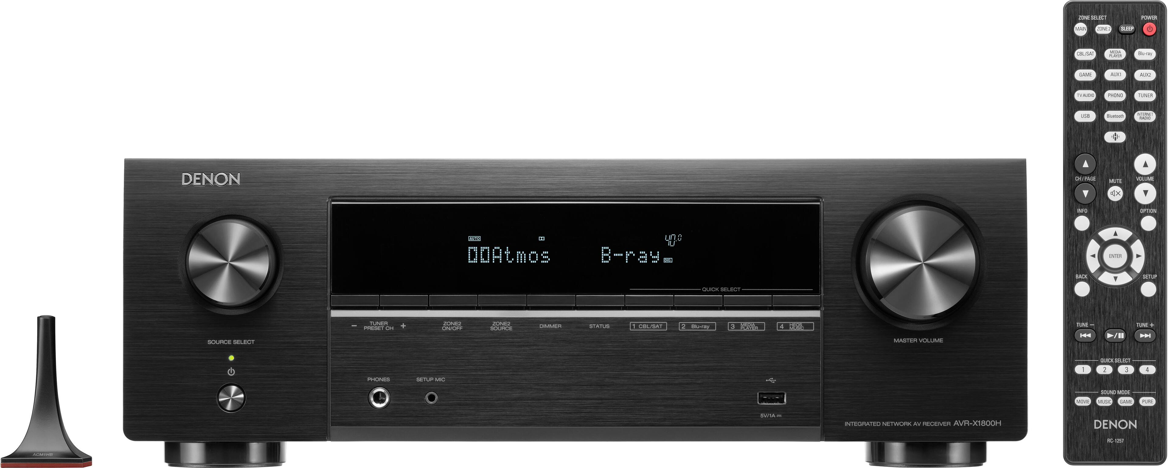 Left. Denon - AVR-X1800H - 80W 7.2-Ch. Bluetooth Capable with HEOS 8K Ultra HD Built-In HDR Compatible A/V Home Theater Receiver - Black.