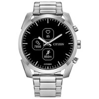 Citizen - CZ Smart Unisex Hybrid 42.5mm Stainless Steel Smartwatch with Silvertone Stainless Steel Bracelet - Silver - Front_Zoom