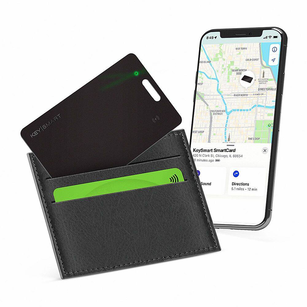 Left. KeySmart - SmartCard Bluetooth Item and Wallet Tracker, Finder and Locater - Black.