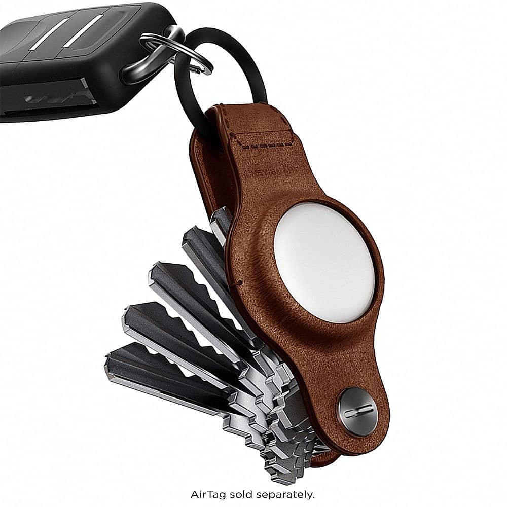 Front. KeySmart - Air Compact Key Tracker and Holder for AirTag - Rustic Brown Genuine Leather.