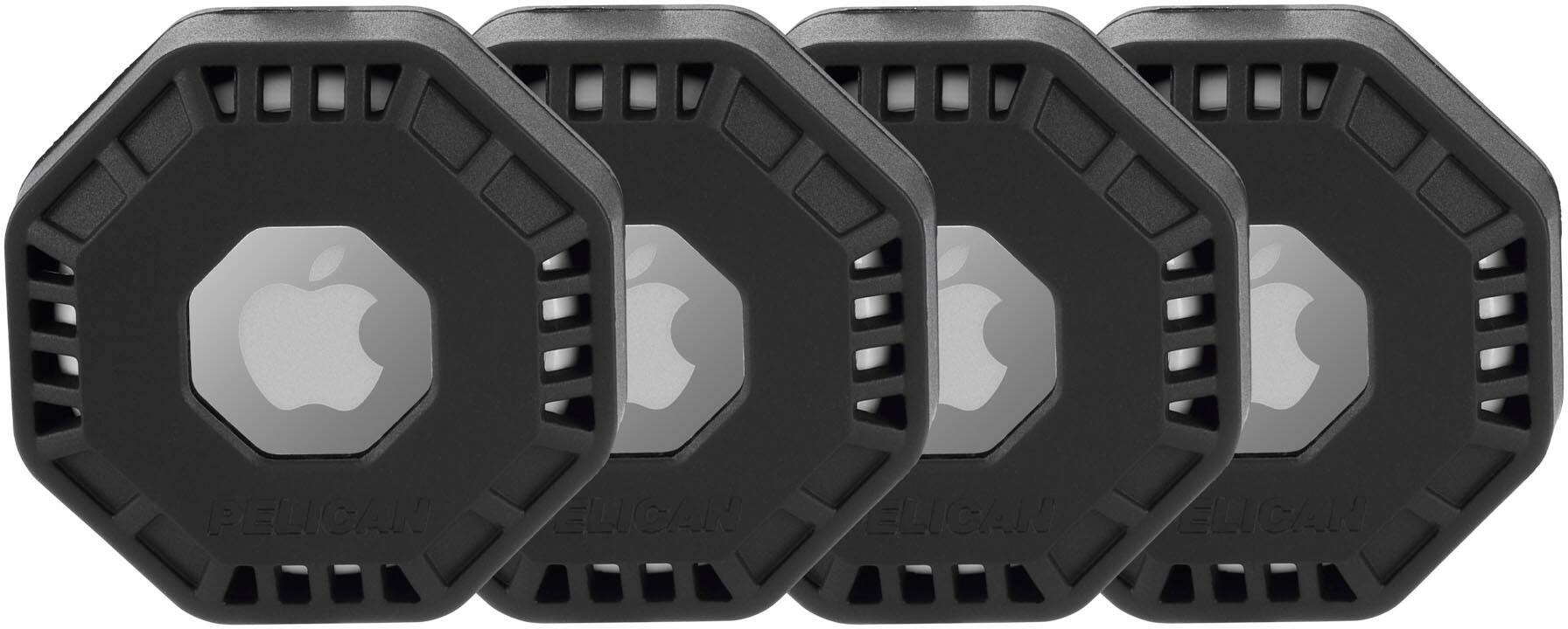 Angle. Pelican - Adventurer Stick-On Case for AirTag 4 Pack - Black.