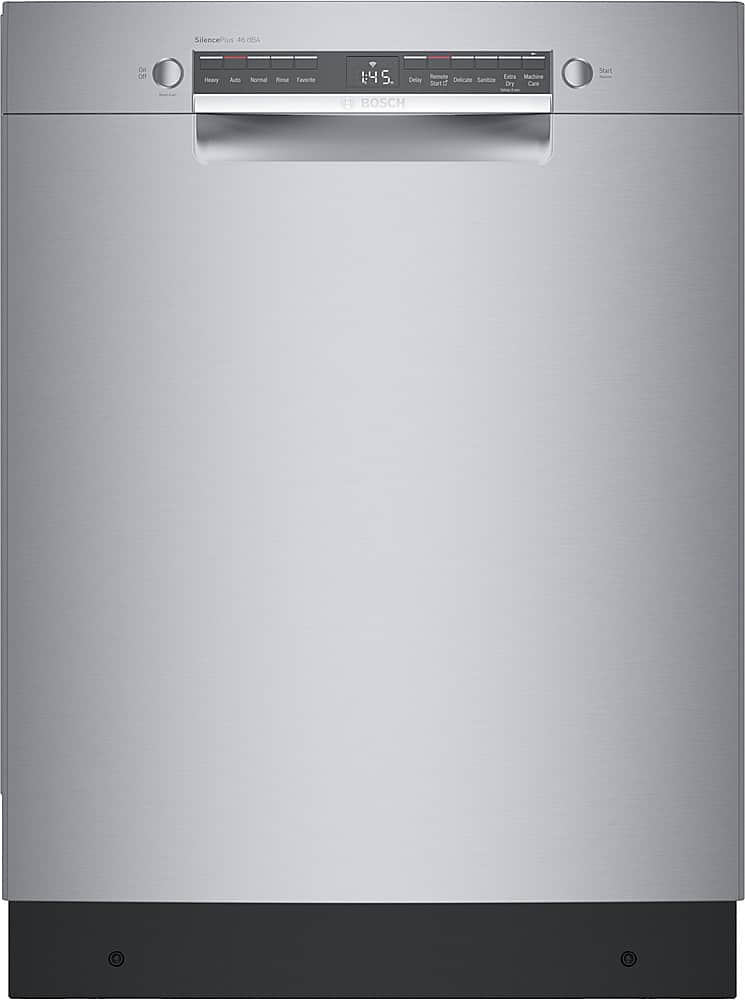 Front. Bosch - 300 Series 24" Front Control Smart Built-In Dishwasher, 46 dBA - Stainless Steel.