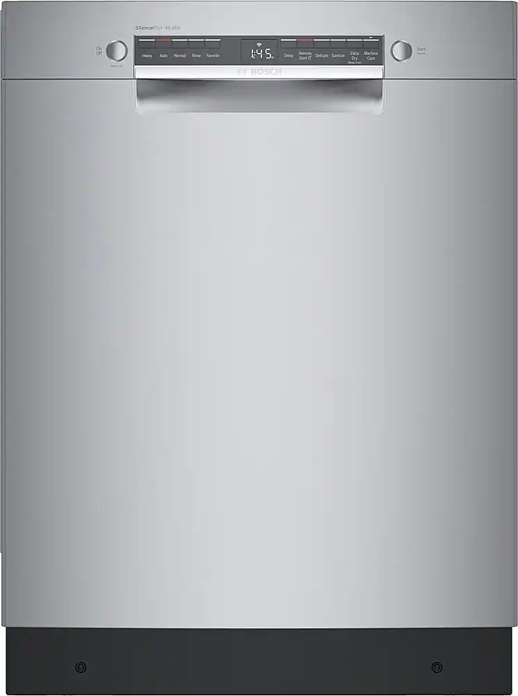 Front. Bosch - 300 Series 24" Front Control Smart Built-In Dishwasher, 46 dBA - Stainless Steel.