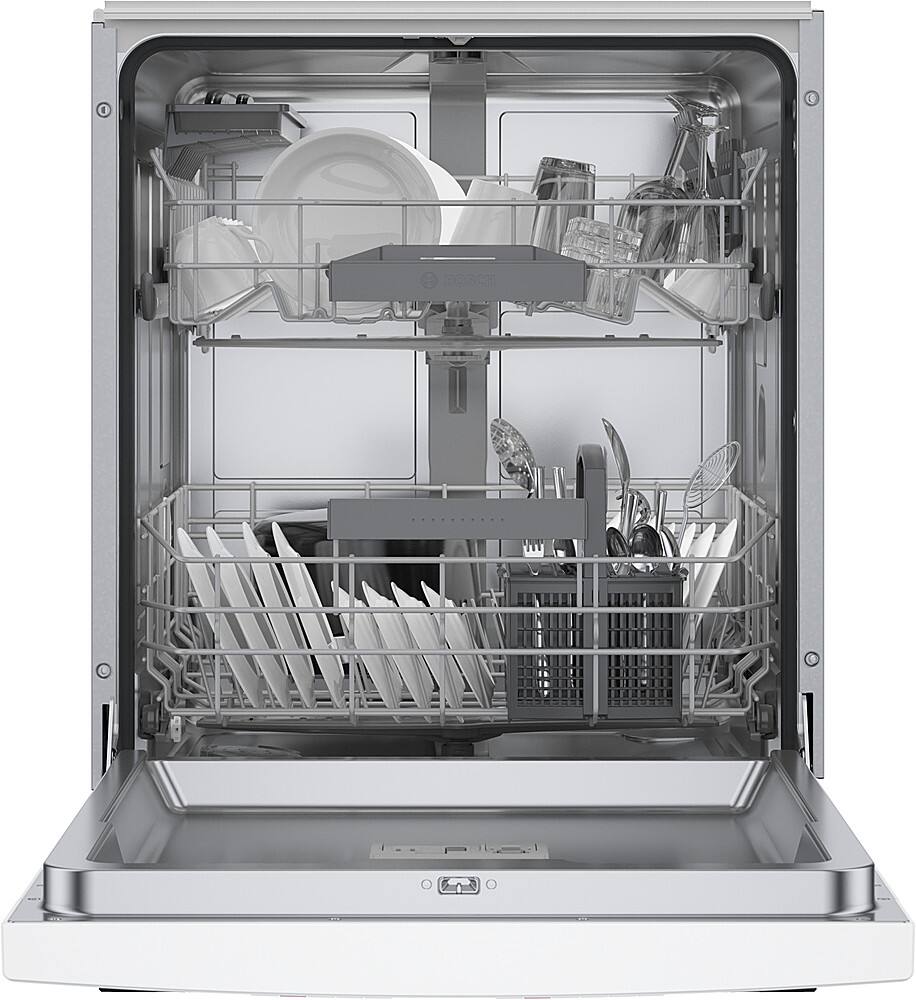 Left. Bosch - 300 Series 24" Front Control Smart Built-In Stainless Steel Tub Dishwasher with RackMatic, 46 dBA - White.
