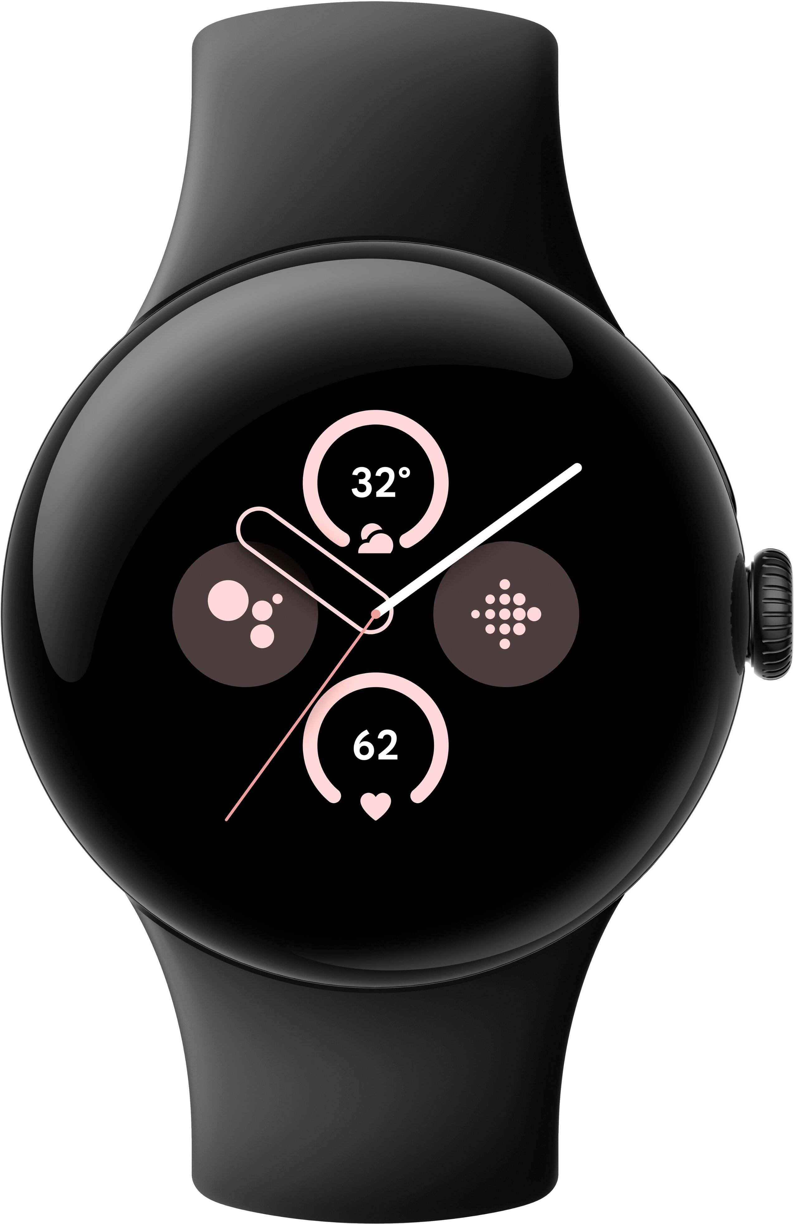 Angle. Google - Pixel Watch 2 Matte Black Smartwatch with Obsidian Active Band LTE - Matte Black.