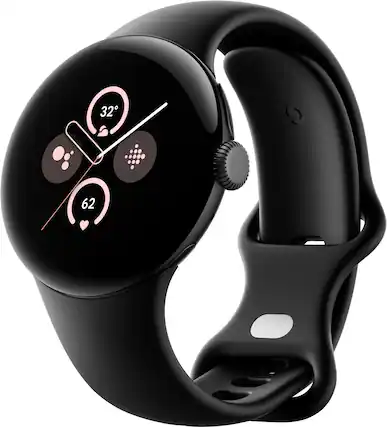 Front. Google - Pixel Watch 2 Matte Black Smartwatch with Obsidian Active Band LTE - Matte Black.