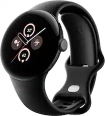 Front. Google - Pixel Watch 2 Matte Black Smartwatch with Obsidian Active Band Wi-Fi - Matte Black.