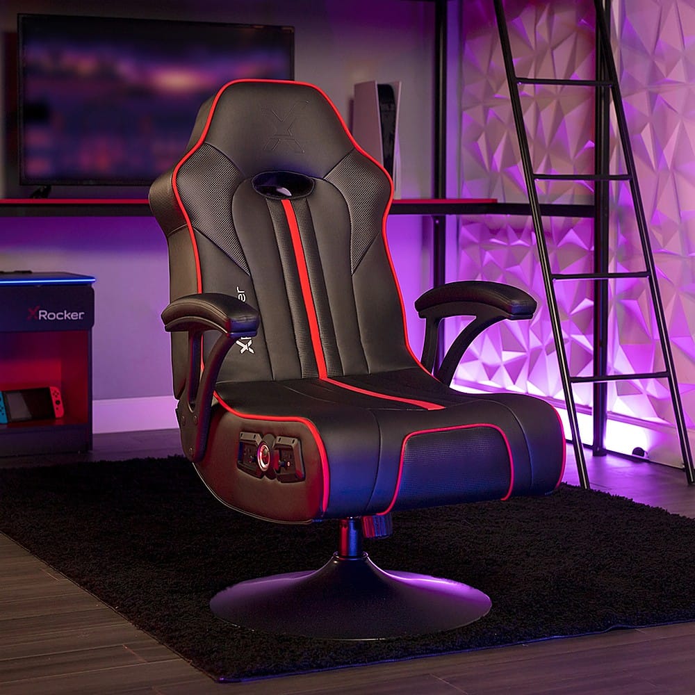 Left View: X Rocker - Torque Bluetooth Audio Pedestal Gaming Chair with Subwoofer and Vibration - Black