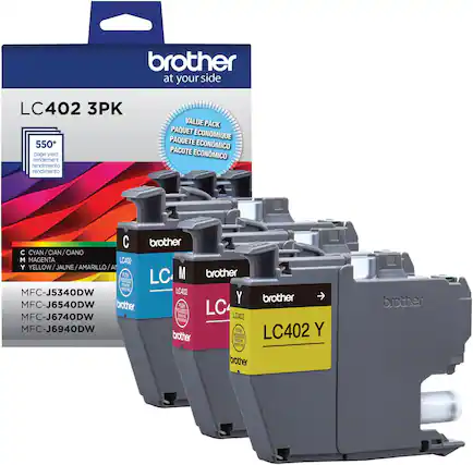 Front. Brother - LC402 3-Pack Standard Yield Ink Cartridges - Cyan/Magenta/Yellow.