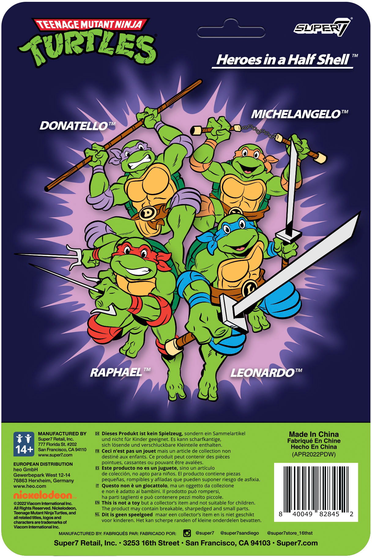 Left View: Super7 - ReAction 3.75 in Plastic Teenage Mutant Ninja Turtles Action Figure - Toon Raphael - Multicolor