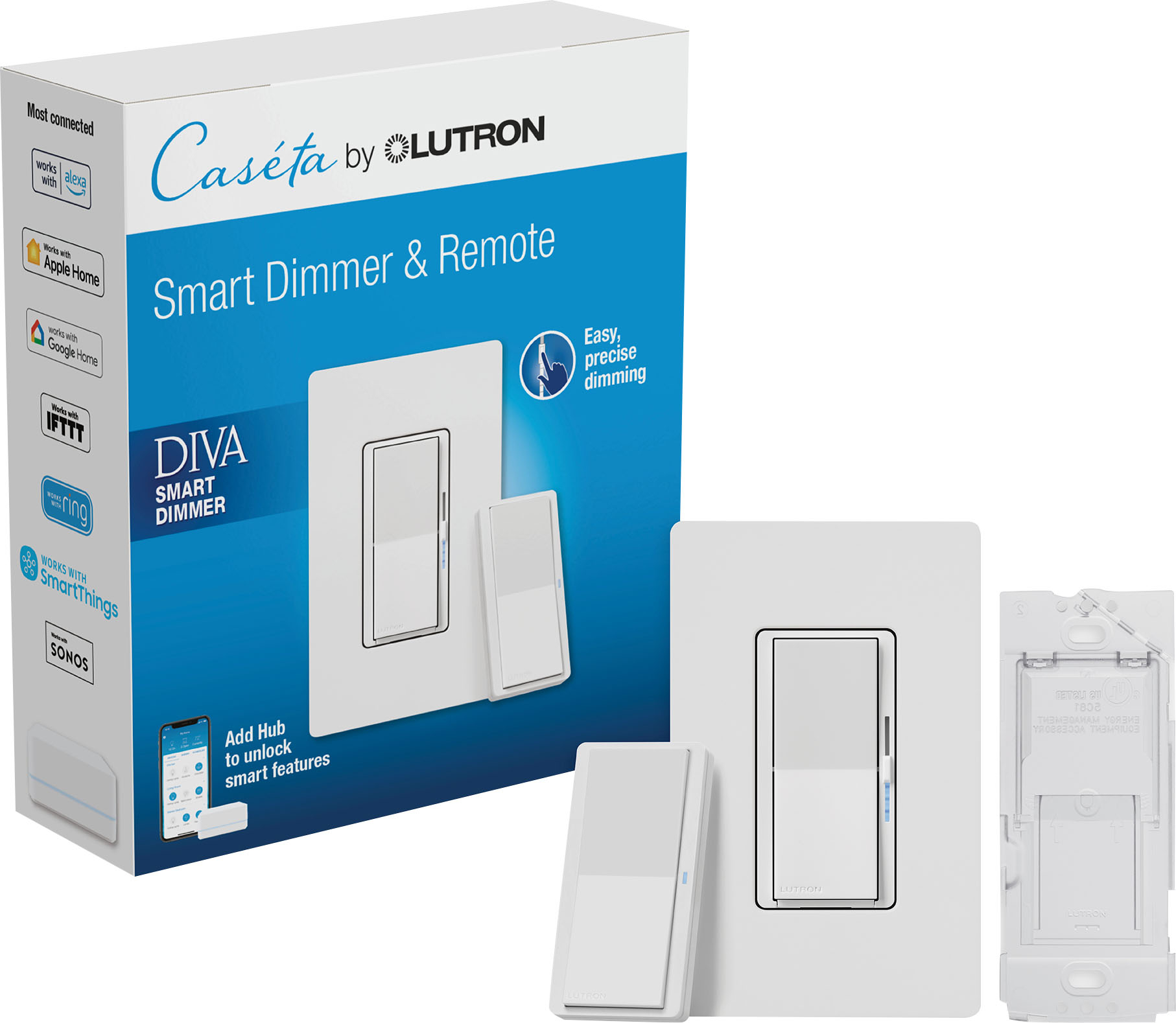 Lutron - Diva 3-Way Smart Dimmer Switch Kit - White