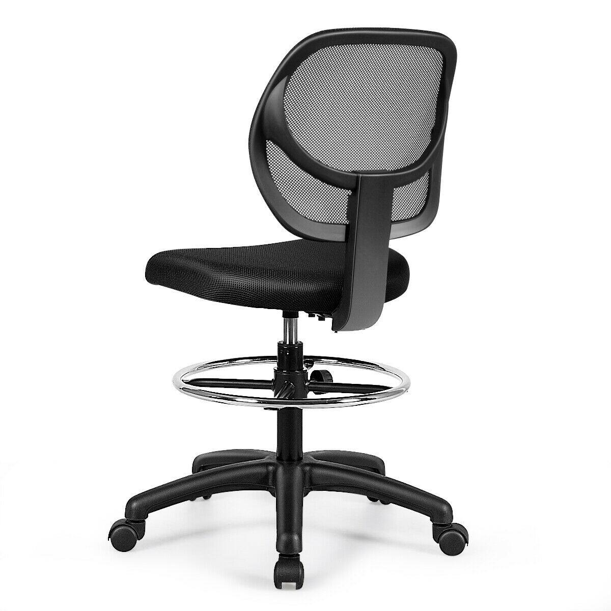 Alt View 1. WELLFOR - Adjustable Height Mid Back Mesh Drafting Office Chair - Black.