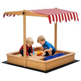 Outsunny - Kids Wooden Sandbox, Adjustable Height Cover, Toy Bin Storage, Sand Play Station, Bottom Liner, Backyard, Ages 3-7