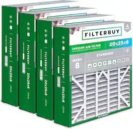 Filterbuy - 20x25x6 MERV 8 Dust & Allergy Defense, Pleated HVAC AC Furnace Air Filters Replacement for AprilAire (4-Pack) - Silver