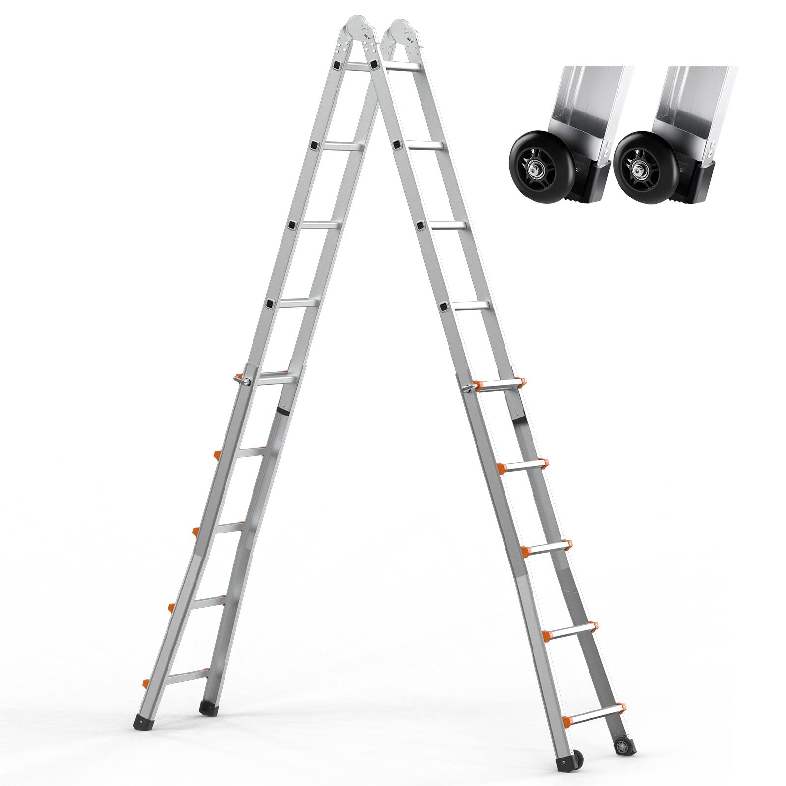 Alt View 5. VEVOR - Telescoping Ladder A Frame, 17 FT Compact Aluminum Extension Ladder, Multi-Function Portable Collapsible RV Ladder - Silver.