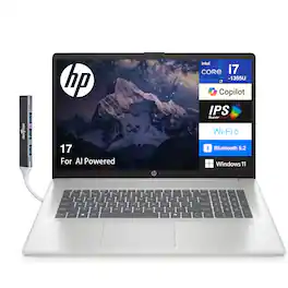 HP - 17 Laptop 17.3 FHD (Intel i7-1355U, 32GB DDR4, 1TB PCIe SSD, Intel UHD, Win 11 Pro) w/USB Hub - Natural Silver