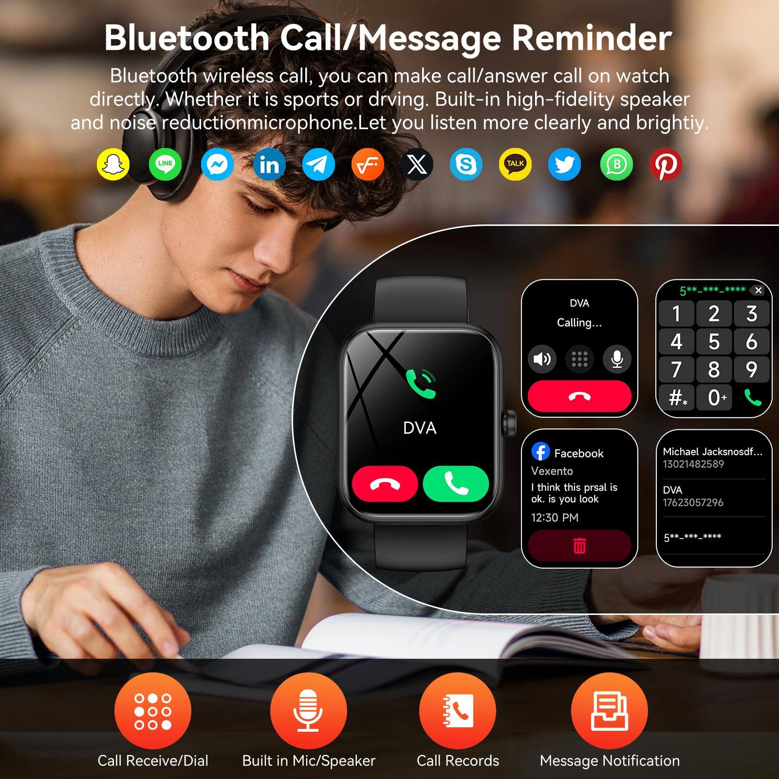 Angle. GlowWise - Smart Watch with Alexa,1.83" HD Touchscreen,120+ Sport Modes, Heart Rate Monitor, IP68 Waterproof, for iPhone & Android. - Blank.